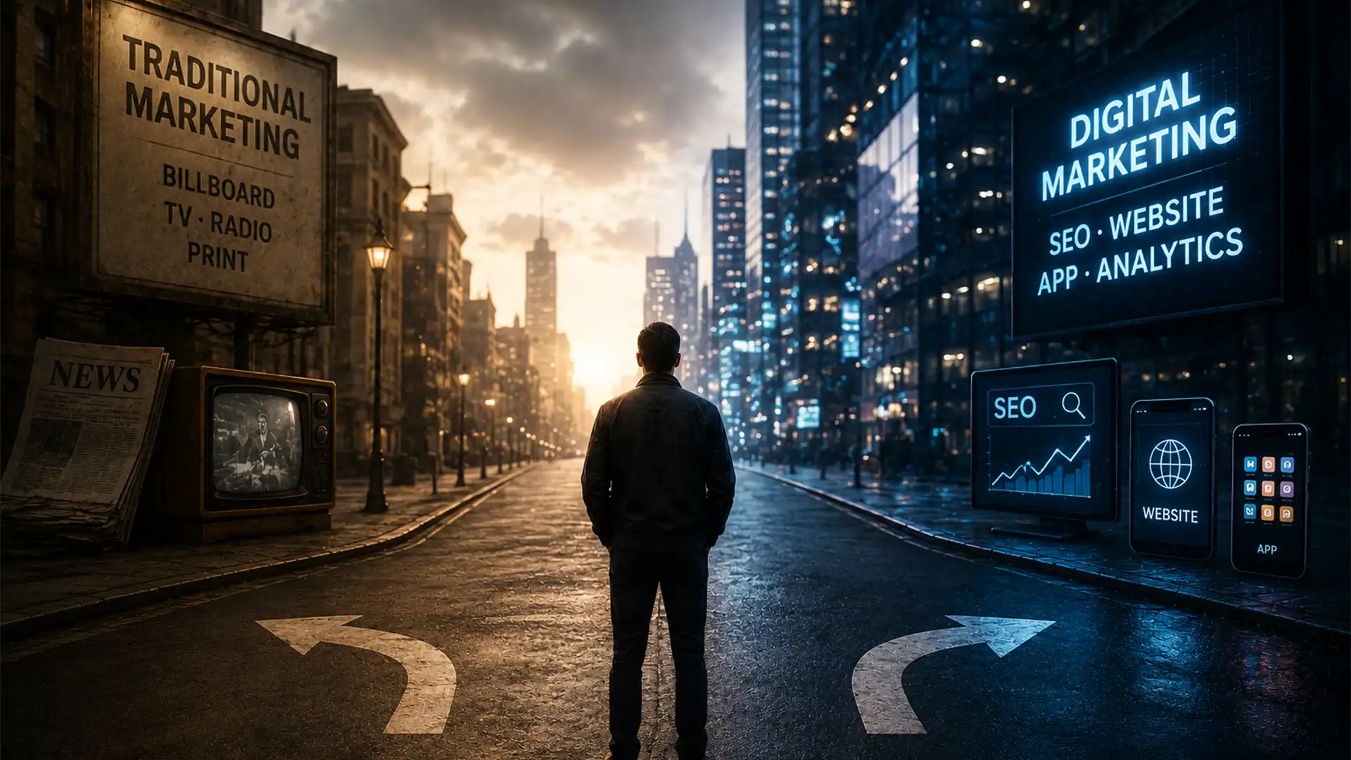 مقایسه تبلیغات سنتی با بازاریابی دیجیتال (SEO + Website + App)